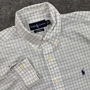Ralph Lauren Yarmouth Shirt Size 15.5 34/35 White Blue Check Button Down Mens